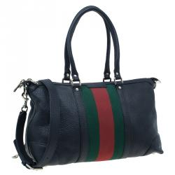 Pre Owned حقيبة غوتشي جلد أسود كلاسيكي ويب بيد علوية