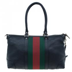 Pre Owned حقيبة غوتشي جلد أسود كلاسيكي ويب بيد علوية