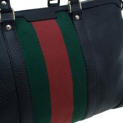 Pre Owned حقيبة غوتشي جلد أسود كلاسيكي ويب بيد علوية