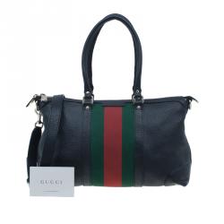 Pre Owned حقيبة غوتشي جلد أسود كلاسيكي ويب بيد علوية