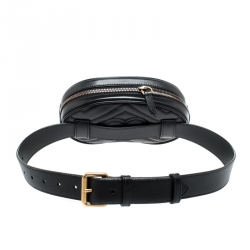 Pre Owned Gucci Black Matelassé Leather GG Marmont Belt Bag