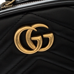 Pre Owned Gucci Black Matelassé Leather GG Marmont Belt Bag