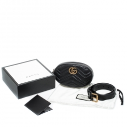 Pre Owned Gucci Black Matelassé Leather GG Marmont Belt Bag