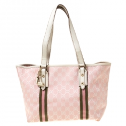 Pre Owned Gucci Pink GG Canvas and Leather Mini Jolicoeur Web Tote