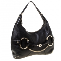 Gucci Black Leather Heritage Horsebit Hobo