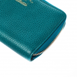 Gucci Teal Leather Logo Zip Around Wallet