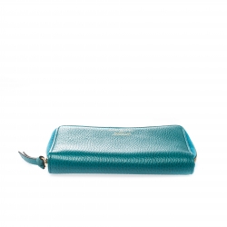 Gucci Teal Leather Logo Zip Around Wallet
