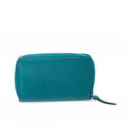 Gucci Teal Leather Logo Zip Around Wallet
