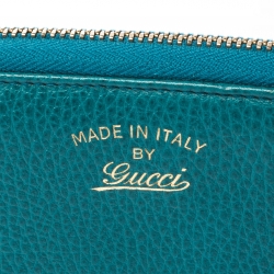Gucci Teal Leather Logo Zip Around Wallet
