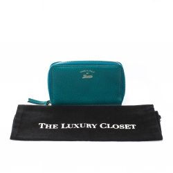 Gucci Teal Leather Logo Zip Around Wallet