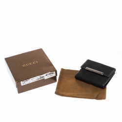 Gucci Black Guccissima Leather Mini Flap French Wallet
