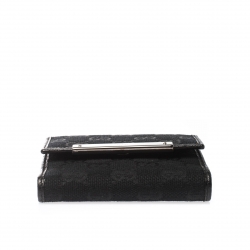 Gucci Black Guccissima Leather Mini Flap French Wallet