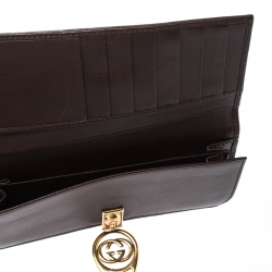 Gucci Brown Guccissima Leather Interlocking GG Clip Continental Wallet