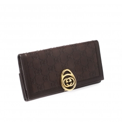 Gucci Brown Guccissima Leather Interlocking GG Clip Continental Wallet