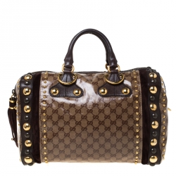 Pre Owned Gucci Beige GG Crystal Canvas and Leather Babouska Indy Boston Bag