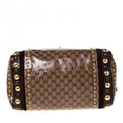 Pre Owned Gucci Beige GG Crystal Canvas and Leather Babouska Indy Boston Bag