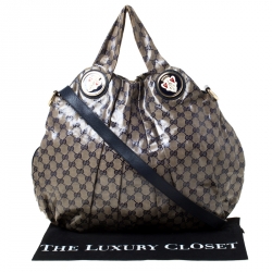 Pre Owned Gucci Blue/Grey GG Crystal Coated Canvas Hysteria Hobo