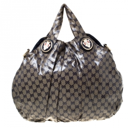 Pre Owned Gucci Blue/Grey GG Crystal Coated Canvas Hysteria Hobo
