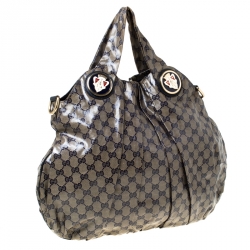 Pre Owned Gucci Blue/Grey GG Crystal Coated Canvas Hysteria Hobo