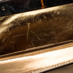 Pre Owned Gucci Gold Leather G Interlocking Frame Clutch