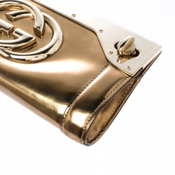 Pre Owned Gucci Gold Leather G Interlocking Frame Clutch