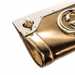 Pre Owned Gucci Gold Leather G Interlocking Frame Clutch