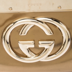 Pre Owned Gucci Gold Leather G Interlocking Frame Clutch