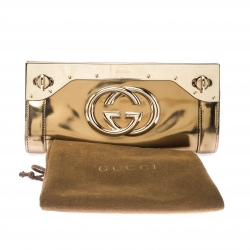 Pre Owned Gucci Gold Leather G Interlocking Frame Clutch