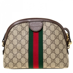 Pre Owned Gucci Beige/Ebony GG Supreme Coated Canvas and Leather Small Ophidia Crossbody Bag