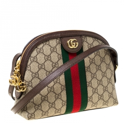 Pre Owned Gucci Beige/Ebony GG Supreme Coated Canvas and Leather Small Ophidia Crossbody Bag
