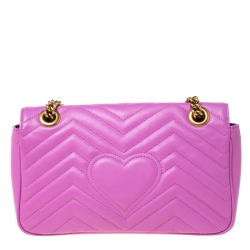 Pre Owned Gucci Pink Matelasse Leather Small GG Marmont Shoulder Bag
