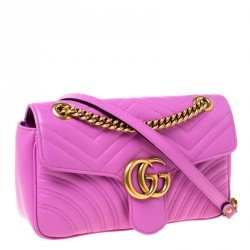 Pre Owned Gucci Pink Matelasse Leather Small GG Marmont Shoulder Bag