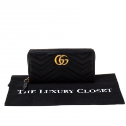 Gucci Black Matelasse Leather Marmont Zip Around Wallet