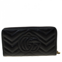 Gucci Black Matelasse Leather Marmont Zip Around Wallet