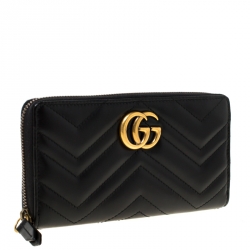 Gucci Black Matelasse Leather Marmont Zip Around Wallet