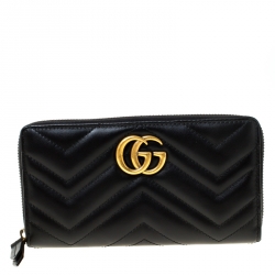 Gucci Black Matelasse Leather Marmont Zip Around Wallet