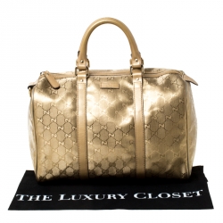 Pre Owned Gucci Gold GG Imprime Canvas Medium Joy Boston Bag