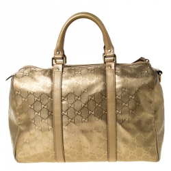 Pre Owned Gucci Gold GG Imprime Canvas Medium Joy Boston Bag