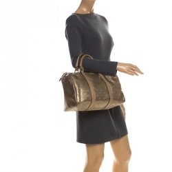 Pre Owned Gucci Gold GG Imprime Canvas Medium Joy Boston Bag