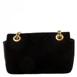 Pre Owned Gucci Black Matelasse Velvet Mini GG Marmont Shoulder Bag