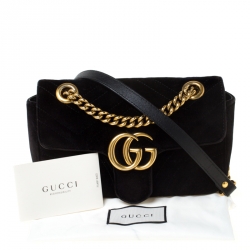 Pre Owned Gucci Black Matelasse Velvet Mini GG Marmont Shoulder Bag