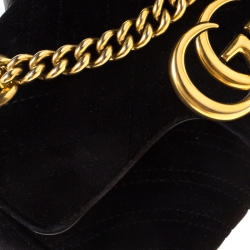 Pre Owned Gucci Black Matelasse Velvet Mini GG Marmont Shoulder Bag