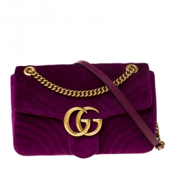 Gucci Purple Velvet Medium GG Marmont Shoulder Bag