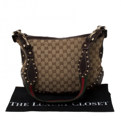 مملوكة مسبقًا Gucci Beige/Brown GG Canvas and Leather Small Studded Pelham Web Hobo