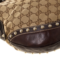 مملوكة مسبقًا Gucci Beige/Brown GG Canvas and Leather Small Studded Pelham Web Hobo
