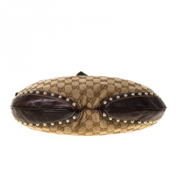 مملوكة مسبقًا Gucci Beige/Brown GG Canvas and Leather Small Studded Pelham Web Hobo