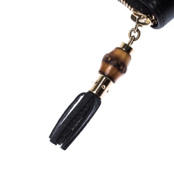 Pre Owned Gucci Black Leather Bamboo Tassel Zip Around Wallet