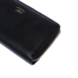 Pre Owned Gucci Black Leather Bamboo Tassel Zip Around Wallet