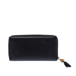 Pre Owned Gucci Black Leather Bamboo Tassel Zip Around Wallet