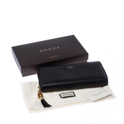 Pre Owned Gucci Black Leather Bamboo Tassel Zip Around Wallet